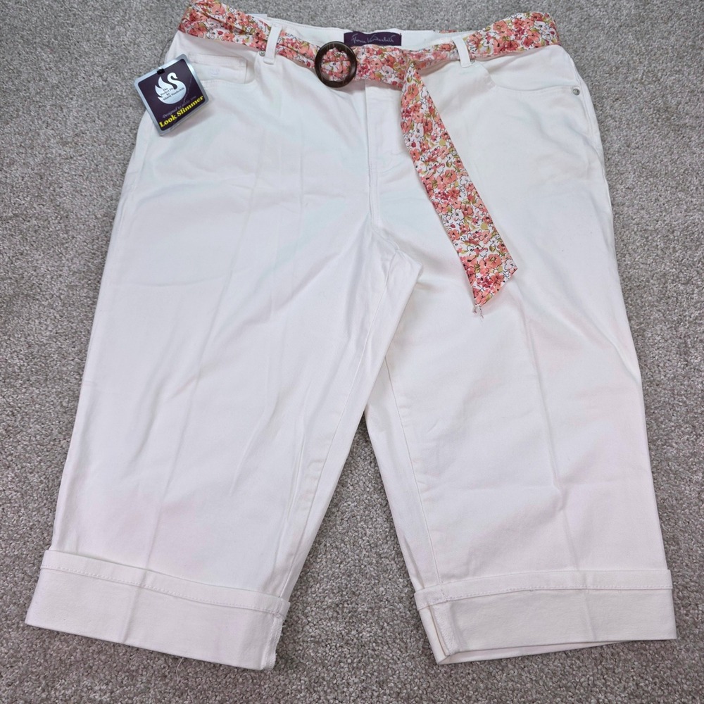 Gloria Vanderbilt Amanda Capri White Denim Pants Floral Belt 20W NWT